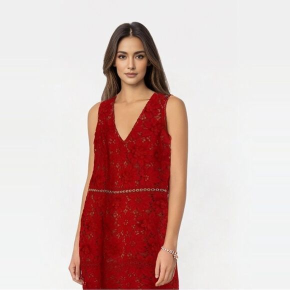 MICHAEL KORS Floral Lace Dress Red NWT $350 - Picture 1 of 8
